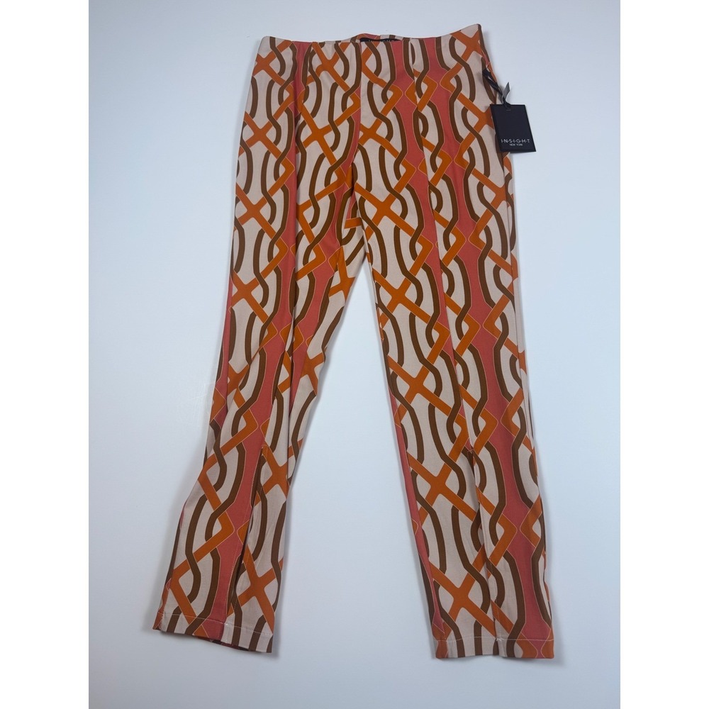 Insight New York Print Slim Ankle Preppy Boutique Work Pants Orange Size 8 NWT